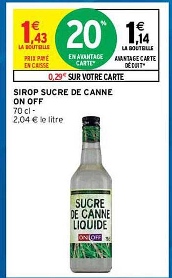 sirop sucre de canne on off