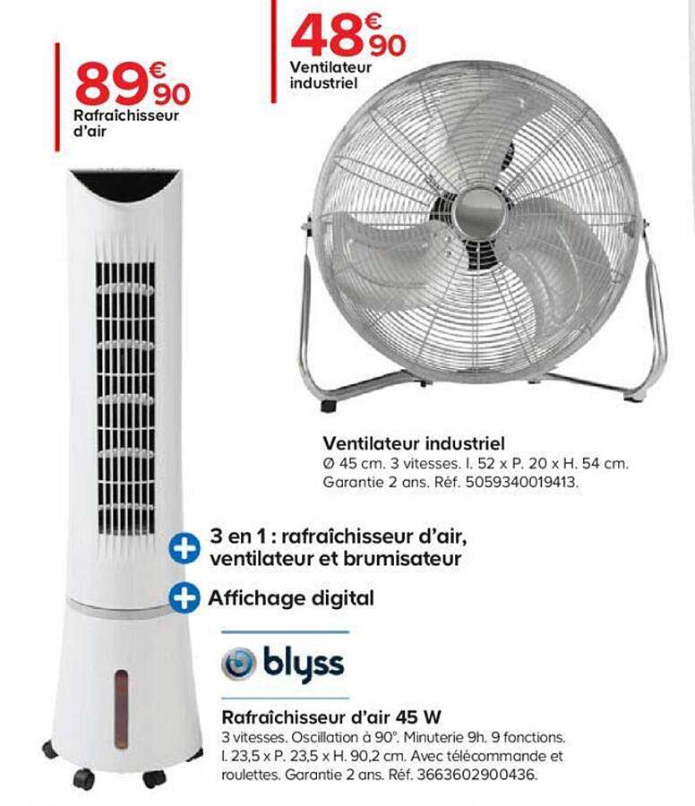 ventilateur industriel, rafraîchisseur d'air 40 w blyss