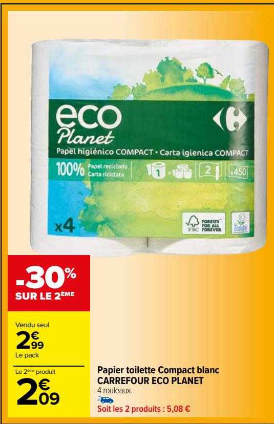 papier toilette compact blanc carrefour éco planet