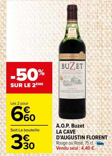 a.o.p. buzet la cave d'augustin florent -50% sur le 2ème