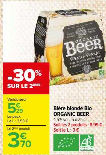 Bière Blonde Bio Organic Beer -30% Sur Le 2ème