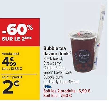 bubble tea flavour drink -60% sur le 2ème