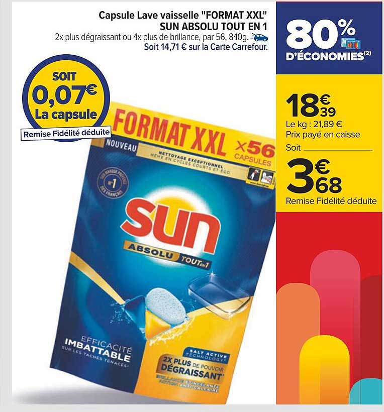 capsule lave vaisselle "format xxl" sun absolu tout en 1