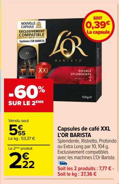 Capsules De Café Xxl L'or Barista