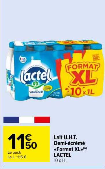 lait u.h.t. demi-écrémé «foramt xl» lactel
