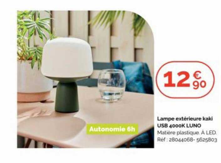 lampe extérieure kaki usb 4000k luno