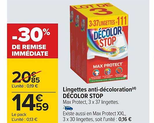 lingettes anti-décoloration décolor stop