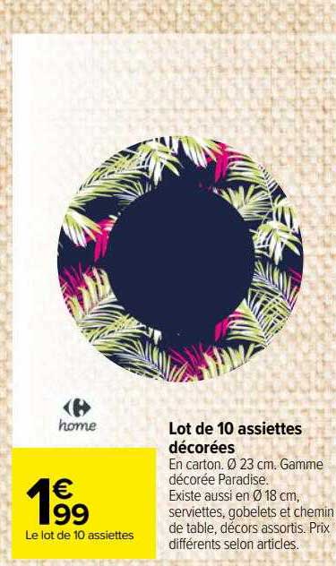 lot de 10 assiettes décorées carrefour home