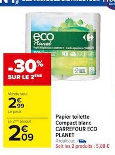 papier toilette compact blanc carrefour eco planet -30% sur le 2ème