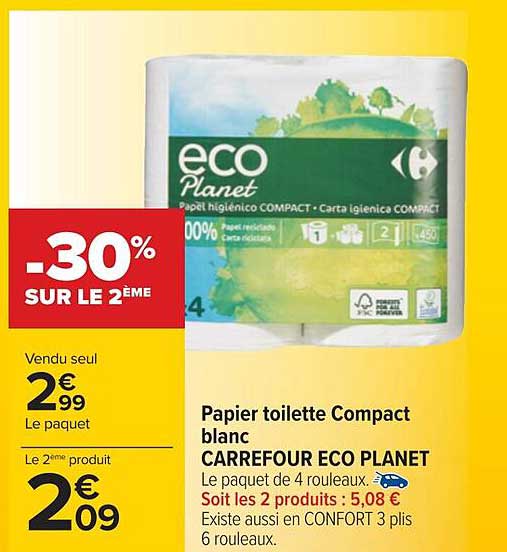 papier toilette compact blanc carrefour eco planet