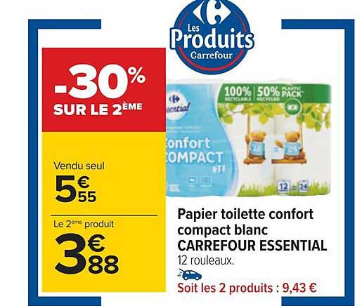 Papier Toilette Confort Compact Blanc Carrefour Essential