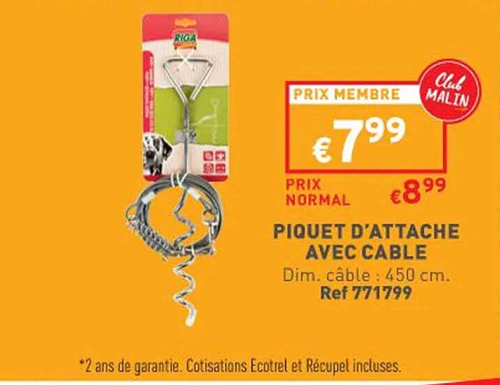 piquet d'attache avec câble