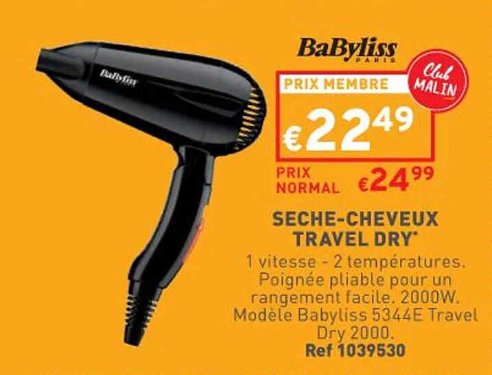 sèche-cheveux travel dry babyliss