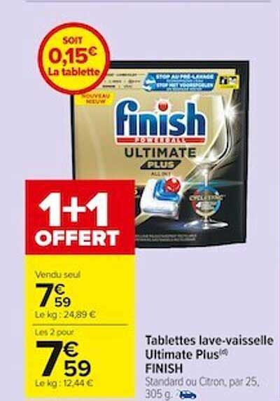 tablettes lave-vaisselle ultimate plus finish 1+1 offert