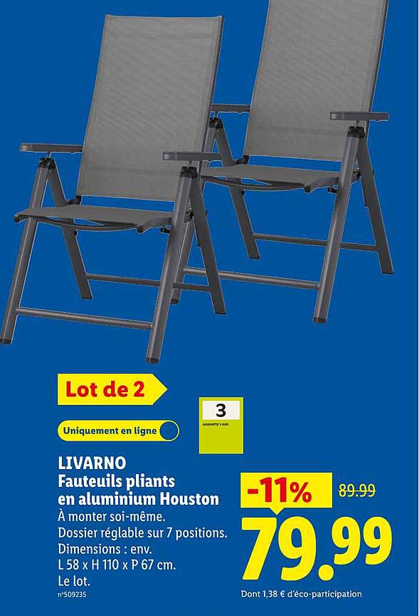 LIVARNO Fauteuils pliants en aluminium Houston