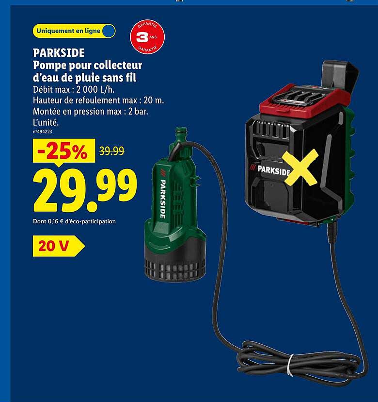 PARKSIDE Pompe pour collecteur d'eau de pluie sans fil