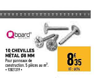 10 chevilles métal 8 mm qboard