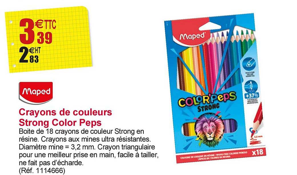 18 crayons de couleurs strong color peps maped
