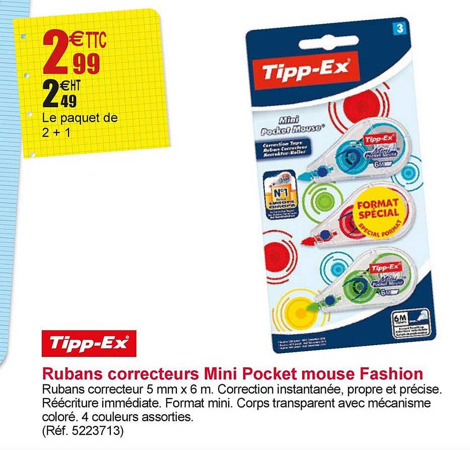 2+1 Rubans Correcteurs Mini Pocket Mouse Fashion Tipp Ex