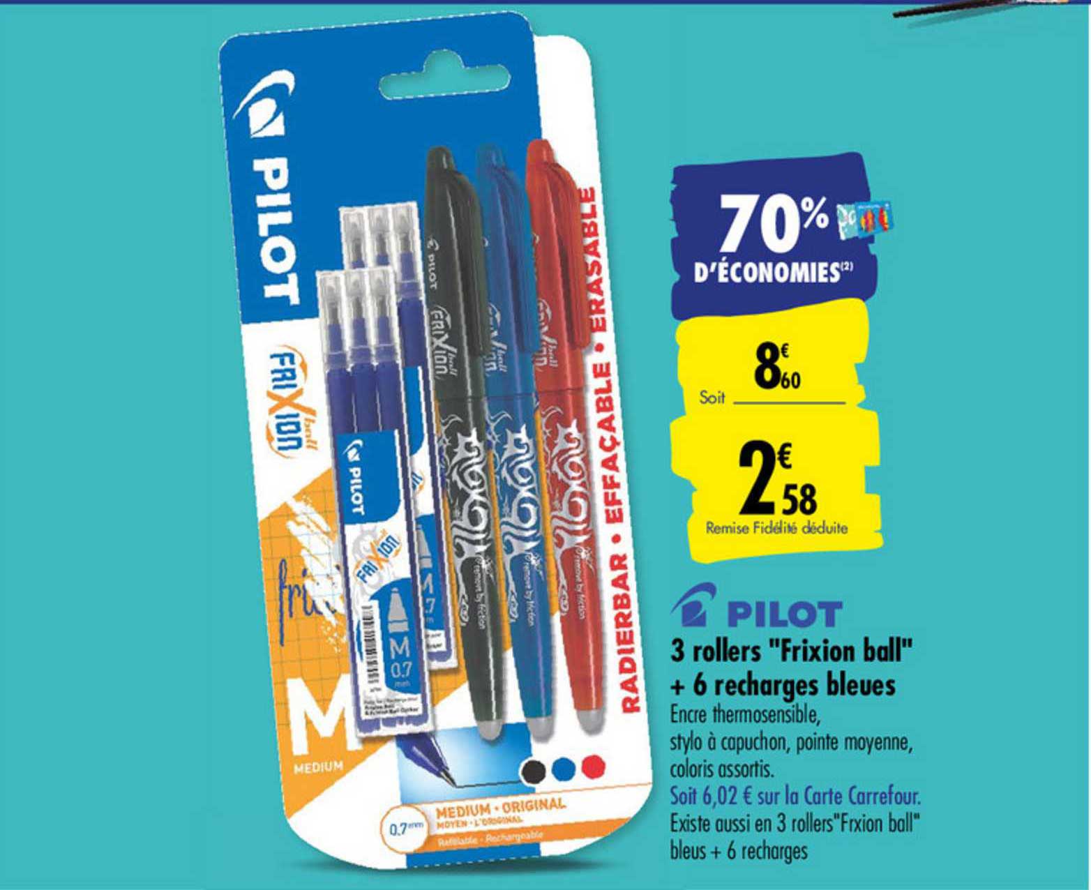 3 Roller "frixion Ball" + 6 Recharges Bleues