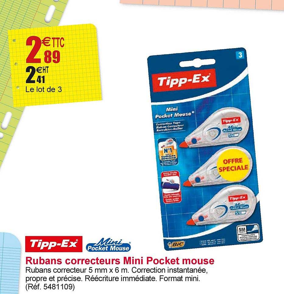 3 rubans correcteurs mini pocket mouse tipp ex