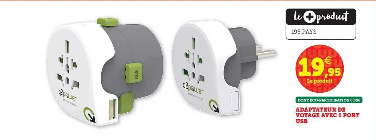 adaptateur de voyage avec 1 port usb