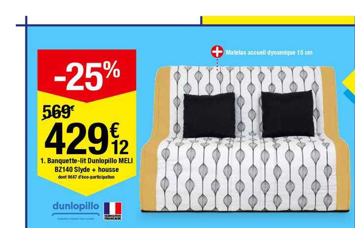 banquette lit dunlopillo meli bz140 slyde + housse