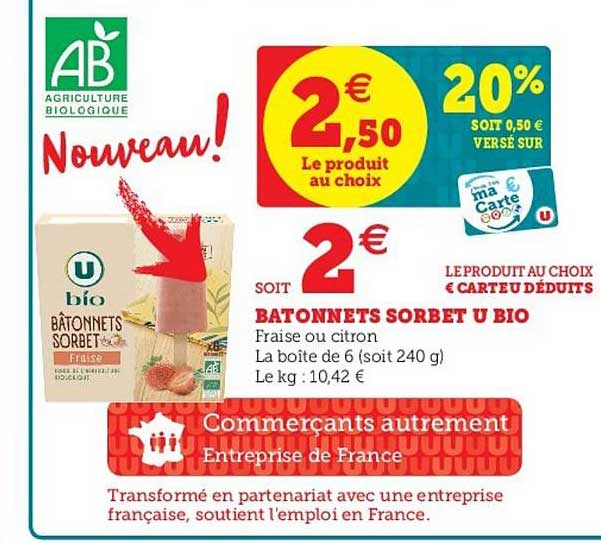 Bâtonnets Sorbet U Bio