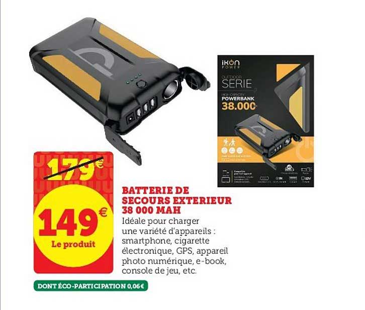 Batterie De Secours Extérieur 38 000 Mah Ikon