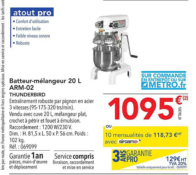 batteur mélangeur 20 l arm 02 thunderbird