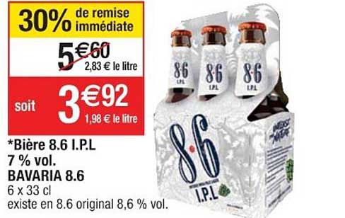 bière 8.6 i.p.l 7% vol. bavaria 8.6 30% de remise immédiate