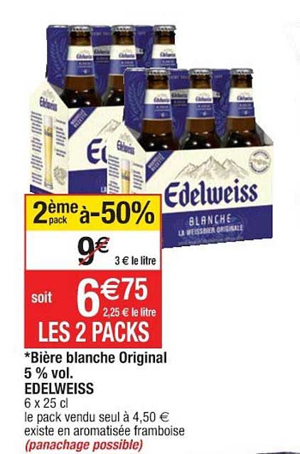 bière blanche original 5% vol. edelweiss 2ème pack à -50%