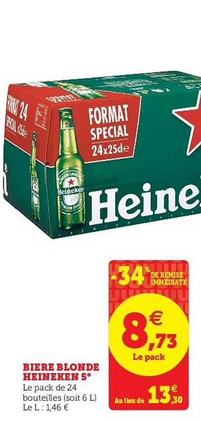 Bière Blonde Heineken 5° -34% De Remise Immédiate