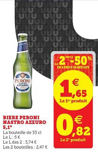 bière peroni nastro azzuro 5.1° le 2ème à -50% en remise immédiate