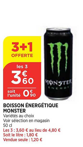 boisson énergétique monster 3+1 offerte