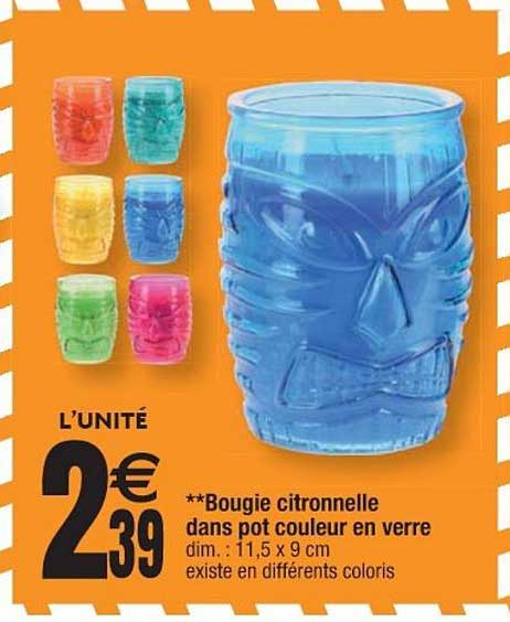bougie citronnelle dans pot couleur en verre