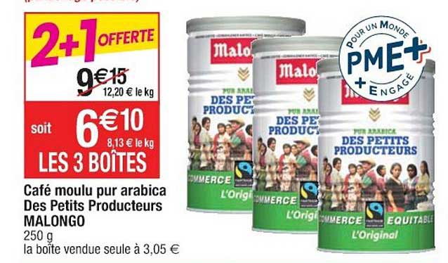 Café Moulu Pur Arabica Des Petits Producteurs Malongo 2+1 Offerte