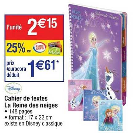 cahier de textes la reine des neiges