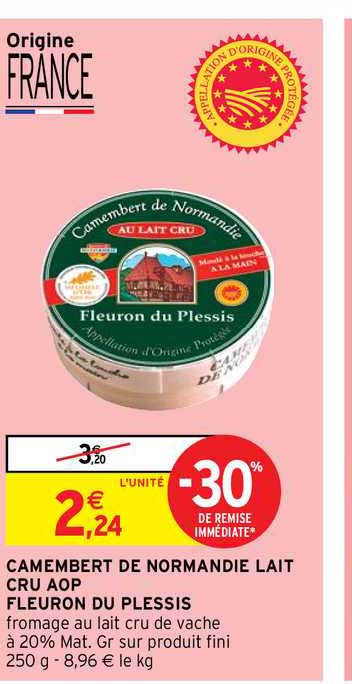 camembert de normandie lait cru aop fleuron du plessis -30% de remise immédiate