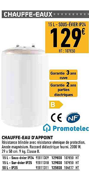 chauffe eau d'appoint nf promotelec