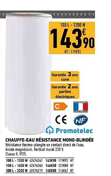 Chauffe Eau Résistance Mono Blindée Nf Promotelec