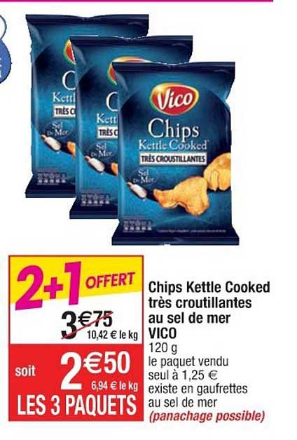 chips kettle cooked très croustillantes au sel de mer vico 2+1 offert