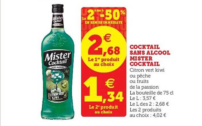 cocktail sans alcool mister cocktail le 2ème à -50% en remise immédiate