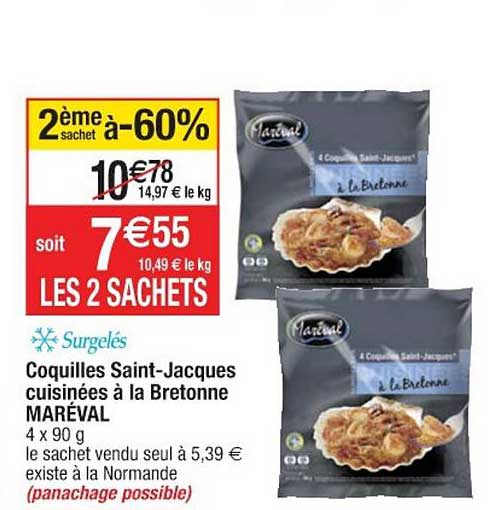 coquilles saint jacques cuisinées à la bretonne maréval 2ème sachet à -60%