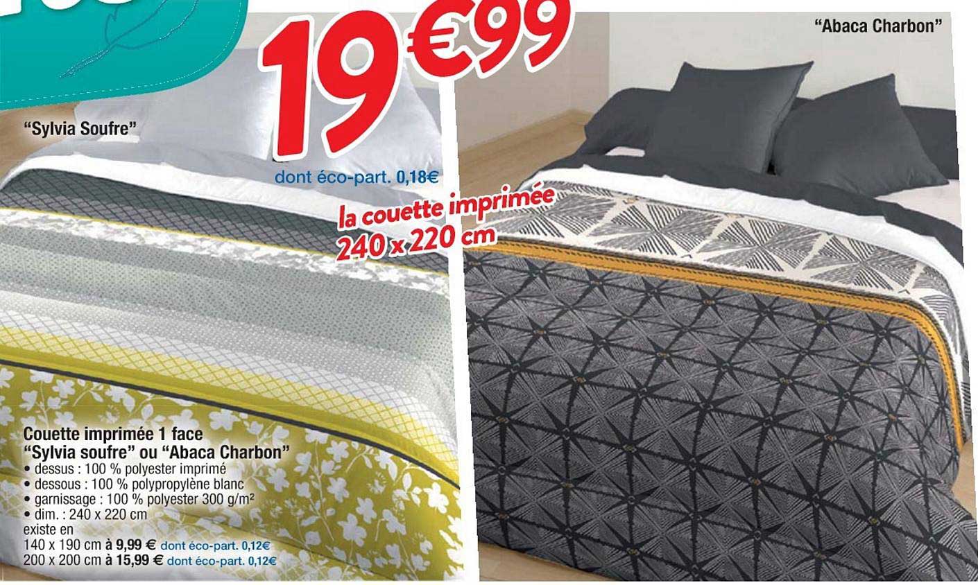 couette imprimée 1 face sylvia soufre ou abaca charbon