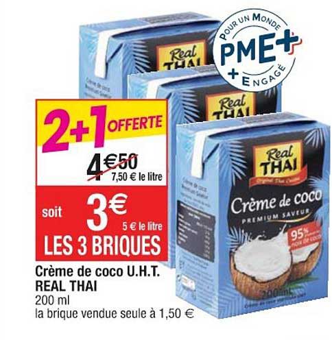 crème de coco u.h.t. real thai 2+1 offerte