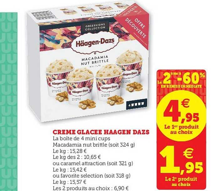 crème glacée häagen dazs le 2ème à -60% en remise immédiate