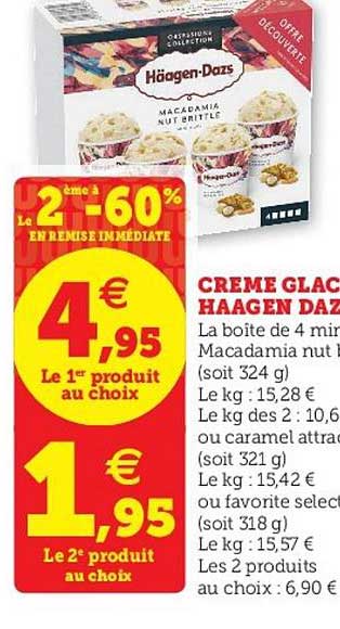 crème glacée haagen dazs le 2ème à -60% en remise immédiate