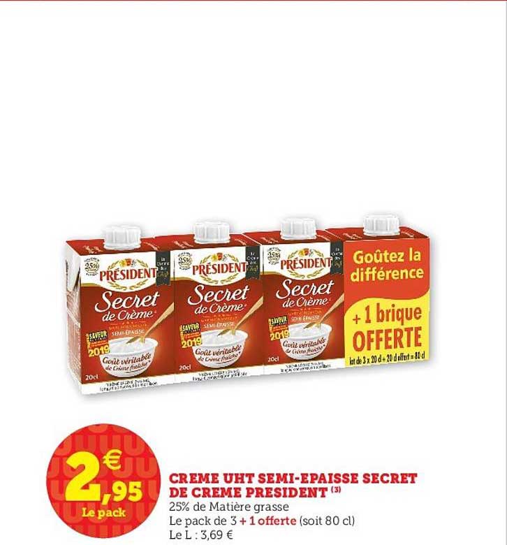 crème uht semi épaisse secret de crème président