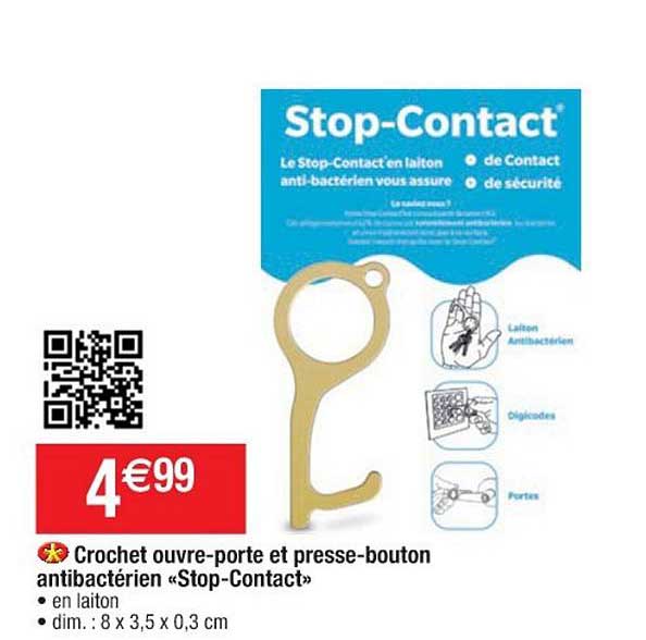 crochet ouvre porte et presse bouton antibactérien stop contact